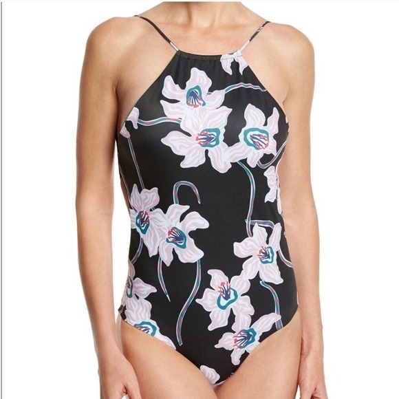 Tavik Black Floral Open Back High Neck One Piece Swimsuit XS - Picture 4 of 4
